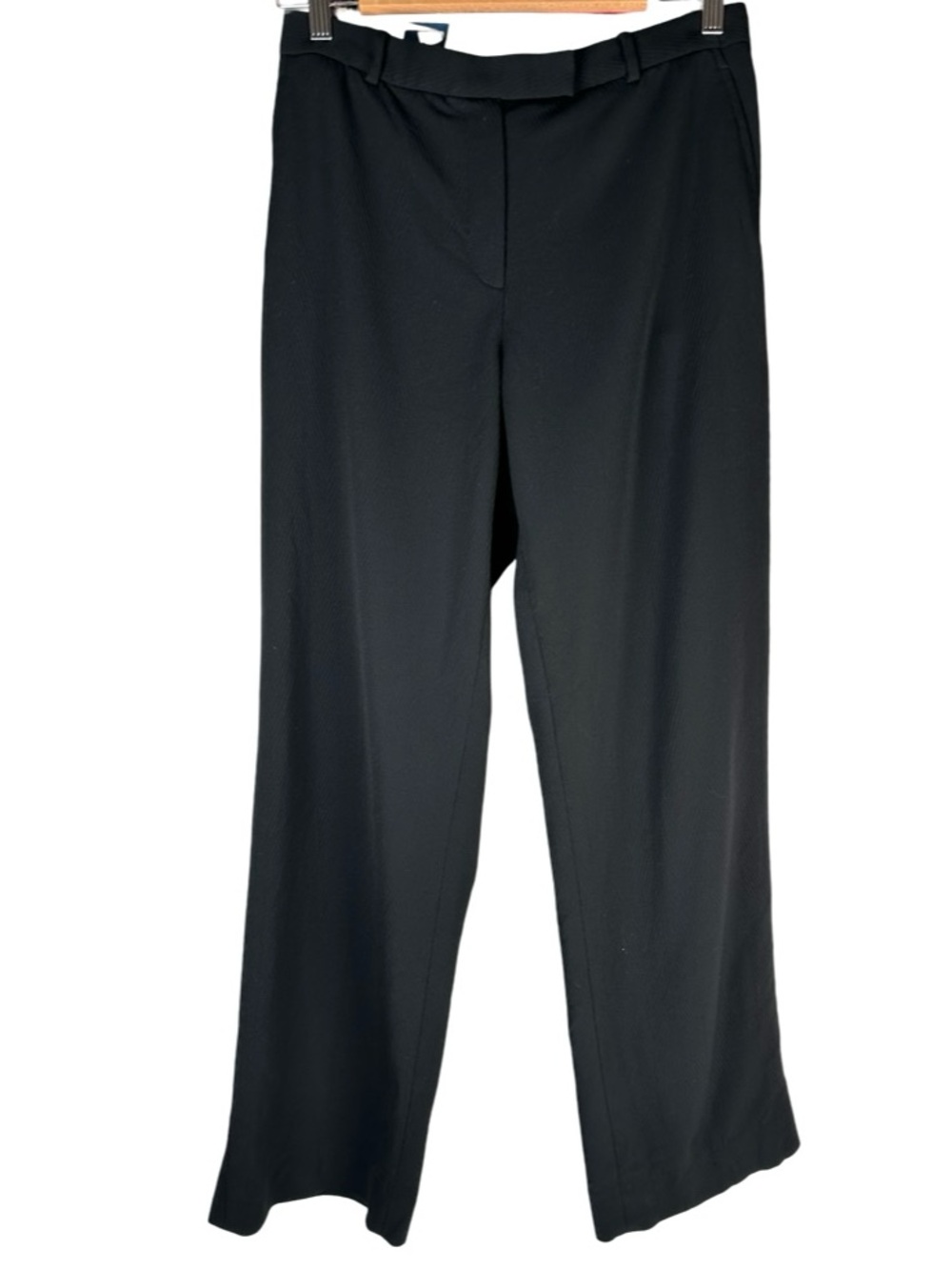 Armani Collezioni Solid Black Italian Virgin Wool Wide Leg Trouser Pants Size 10